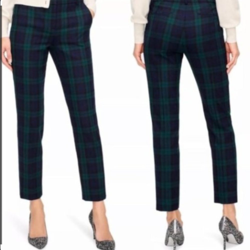 J.Crew Cameron Slim Crop Plaid Navy Green Pants